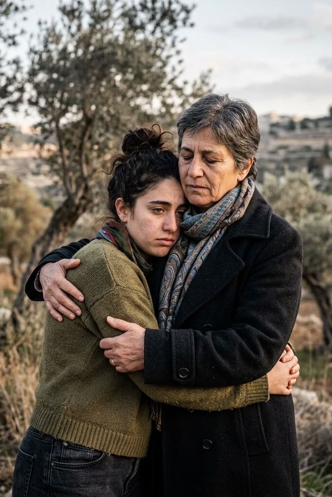 Two women embracing in hope