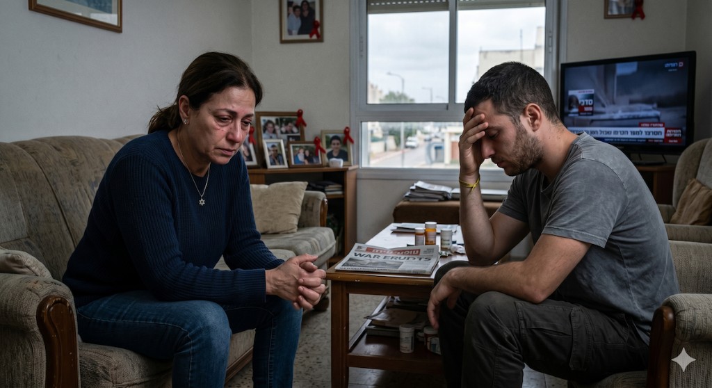 Israeli family at home during the national mental health crisis after October 7